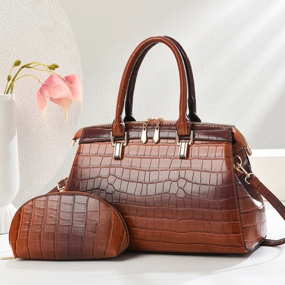 New Arrival Pu Leather Handbags For Women 2pcs A Set With Small Purse Big Size Tote