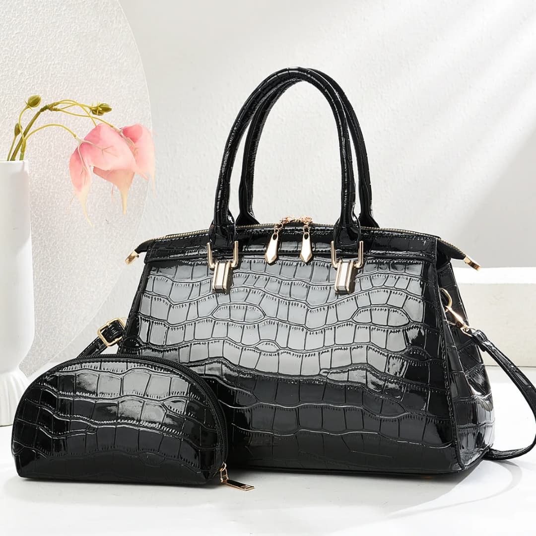 New Arrival Pu Leather Handbags For Women 2pcs A Set With Small Purse Big Size Tote