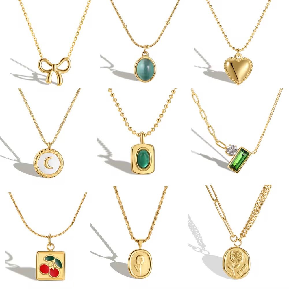 Wholesale Ins Style Pendant Stainless Steel PVD18k Gold Gemstone Fashion Halskette Jewellery Necklaces for Women Jewelry Smykker