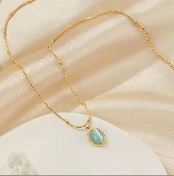 Wholesale Ins Style Pendant Stainless Steel PVD18k Gold Gemstone Fashion Halskette Jewellery Necklaces for Women Jewelry Smykker