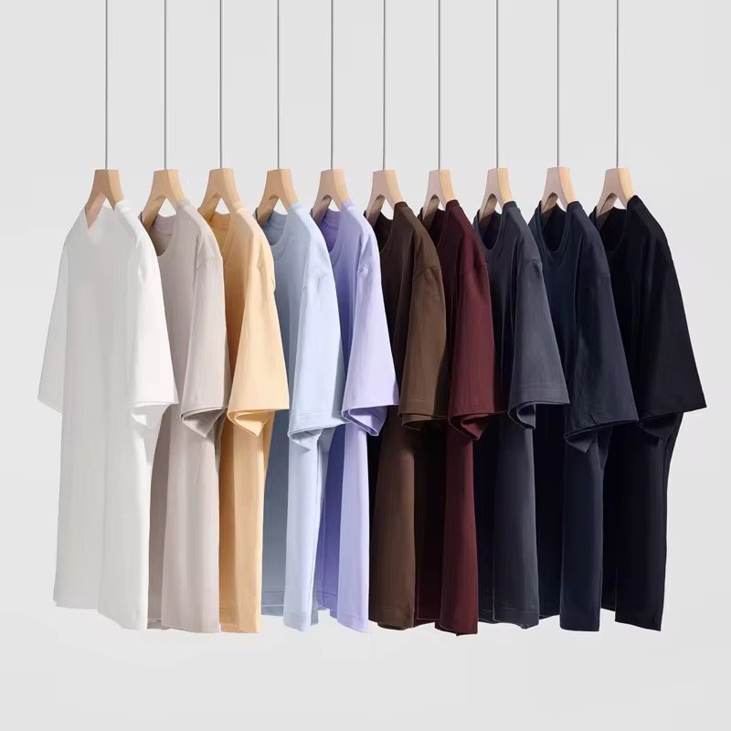 Men's Casual 100% Cotton T-Shirt Summer Short Sleeve 230g Blank Design Solid Pattern Loose Fit Digital Printing