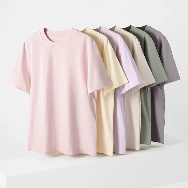 Men's Casual 100% Cotton T-Shirt Summer Short Sleeve 230g Blank Design Solid Pattern Loose Fit Digital Printing