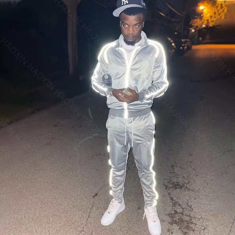 HAOXIN Couple Streetwear Two Piece Pants Tracksuit Set Sew Custom Logo Reflective Unisex Tracksuit