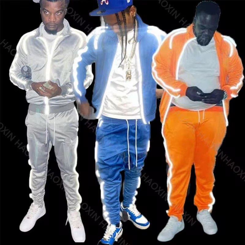 HAOXIN Couple Streetwear Two Piece Pants Tracksuit Set Sew Custom Logo Reflective Unisex Tracksuit