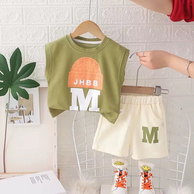 2025 New Boys' Stylish Short Sleeve Kids' Wear Set Fashionable Two-Piece for Babies Summer Collection