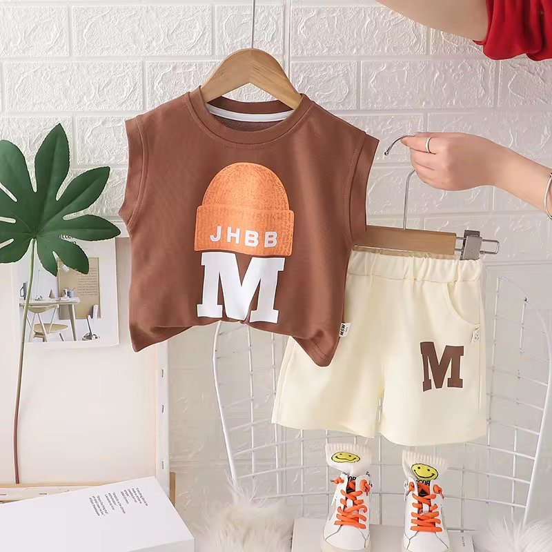 2025 New Boys' Stylish Short Sleeve Kids' Wear Set Fashionable Two-Piece for Babies Summer Collection