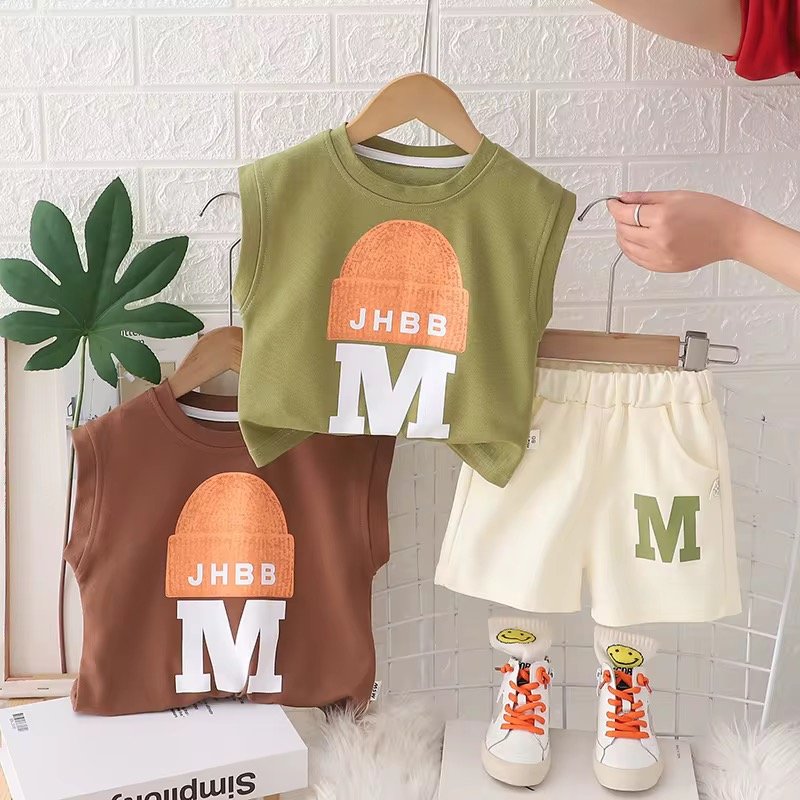2025 New Boys' Stylish Short Sleeve Kids' Wear Set Fashionable Two-Piece for Babies Summer Collection