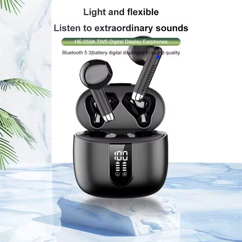 HE-050A HD Digital Display True Earphones Wireless Semi-In-Ear Wireless Earbuds With 13mm Dynamic Coil And Hifi Sound Quality