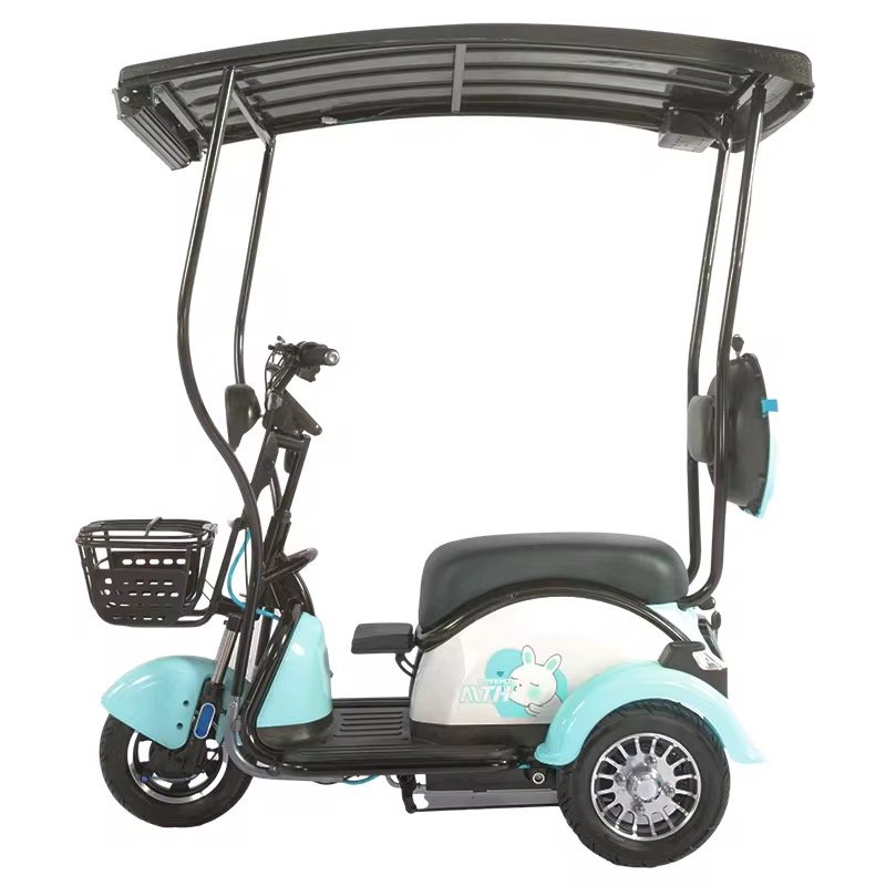 3 Seat Electric Scooter Electric Motorcycle With Roof for Sale Solar Energy Tricycle for Lady With Child