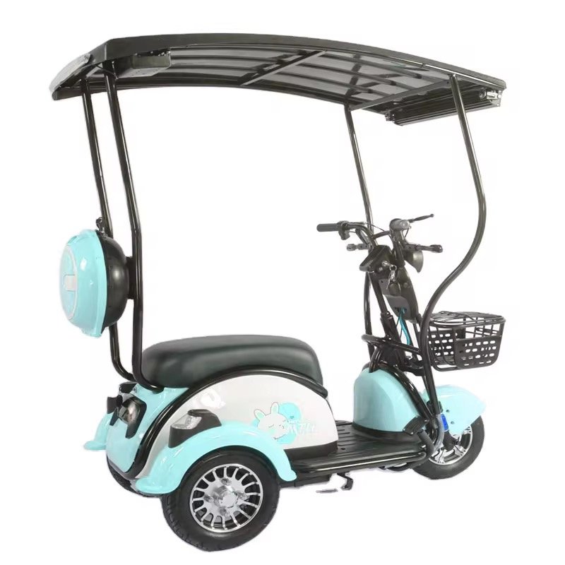 3 Seat Electric Scooter Electric Motorcycle With Roof for Sale Solar Energy Tricycle for Lady With Child