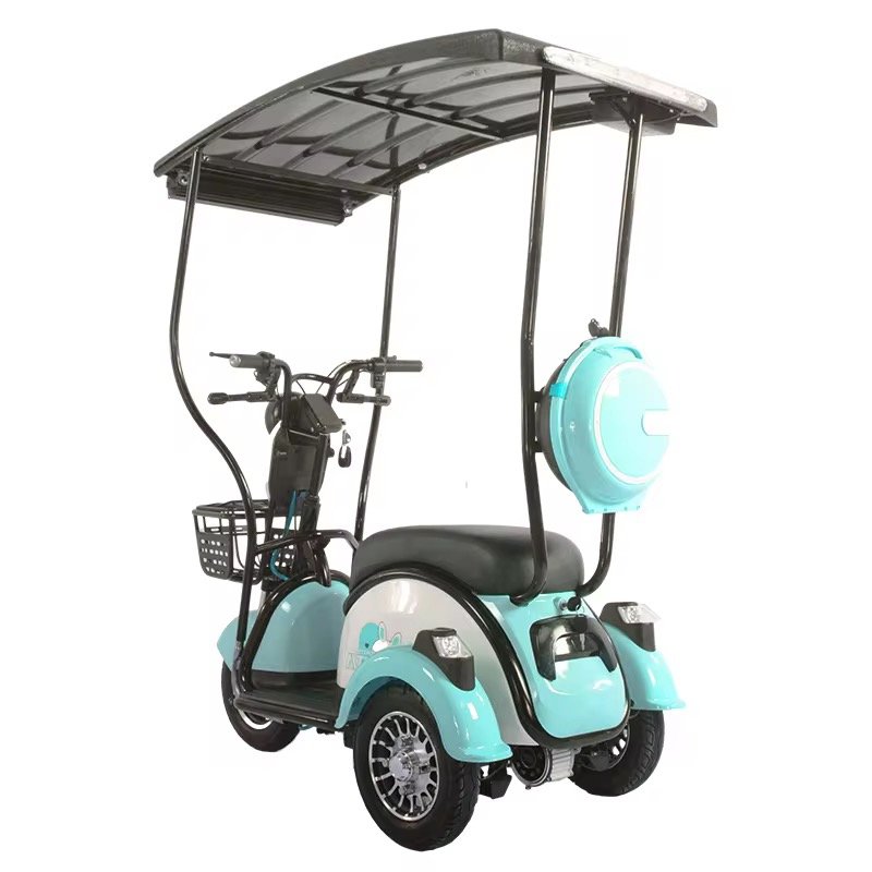 3 Seat Electric Scooter Electric Motorcycle With Roof for Sale Solar Energy Tricycle for Lady With Child