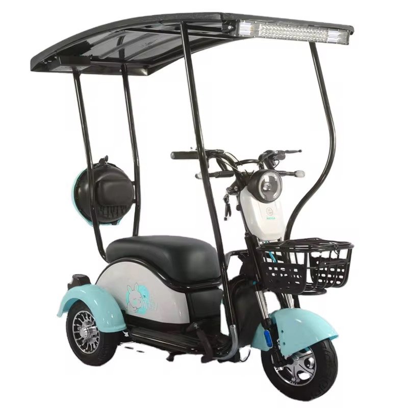 3 Seat Electric Scooter Electric Motorcycle With Roof for Sale Solar Energy Tricycle for Lady With Child