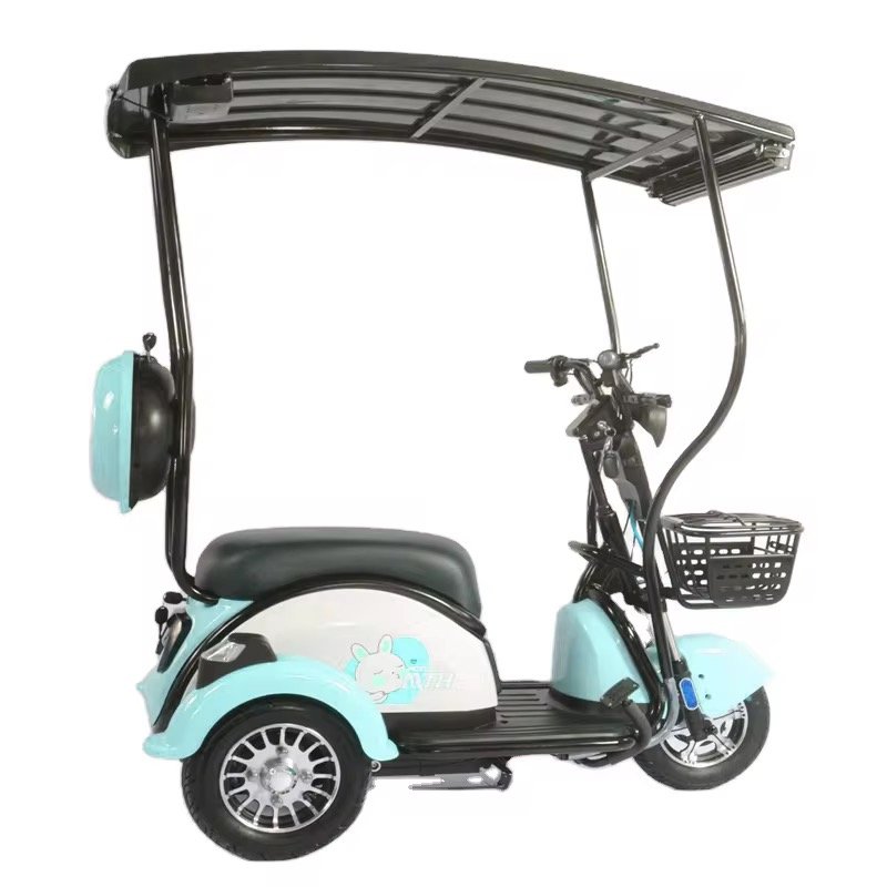 3 Seat Electric Scooter Electric Motorcycle With Roof for Sale Solar Energy Tricycle for Lady With Child
