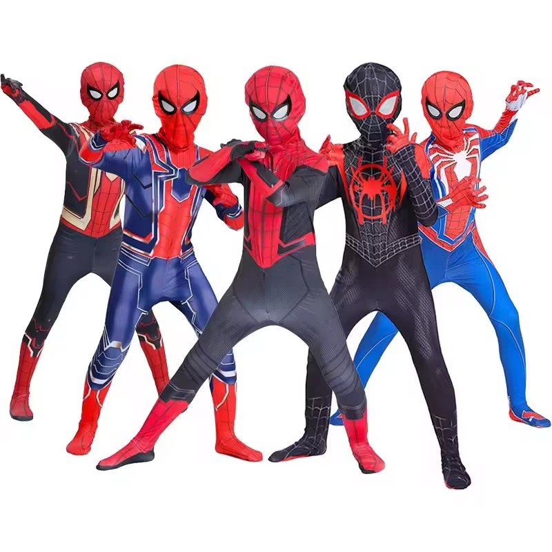 Classic Superhero Spandex Bodysuit for Kids Halloween Spider-Man Cartoon Character Movie Anime TV Cosplay Jumpsuit Age Children