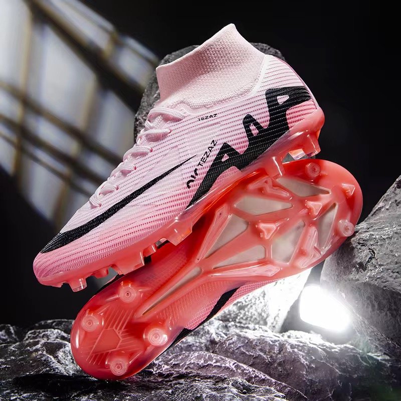 PVC Leather High-Top Winter Soccer Shoes - Breathable AG/FG Turf Boots for Professional Training