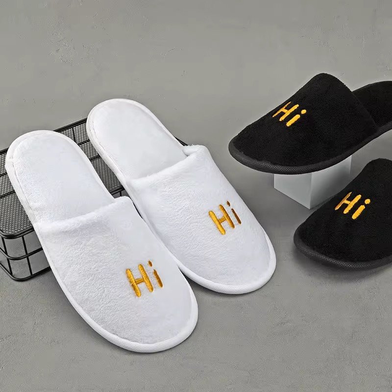 Custom Personalized Hotel slippers Embroidery Disposable Spa slippers Velvet Guest slippers