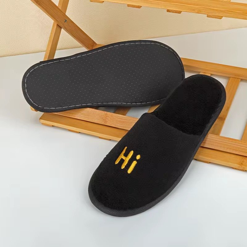 Custom Personalized Hotel slippers Embroidery Disposable Spa slippers Velvet Guest slippers