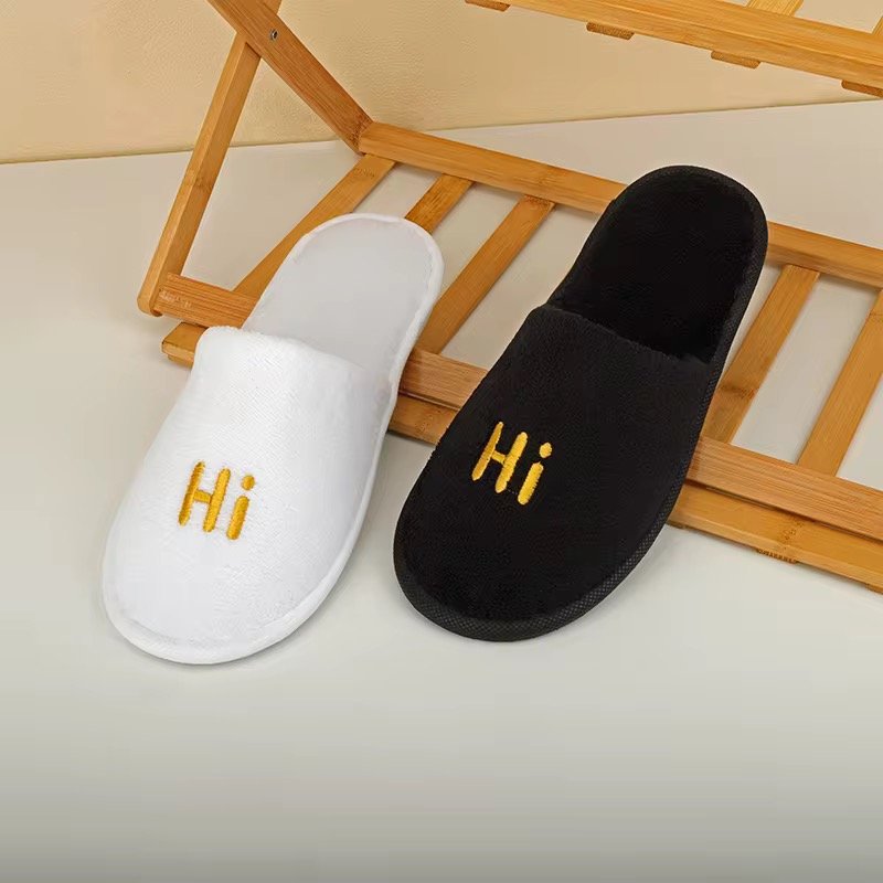Custom Personalized Hotel slippers Embroidery Disposable Spa slippers Velvet Guest slippers