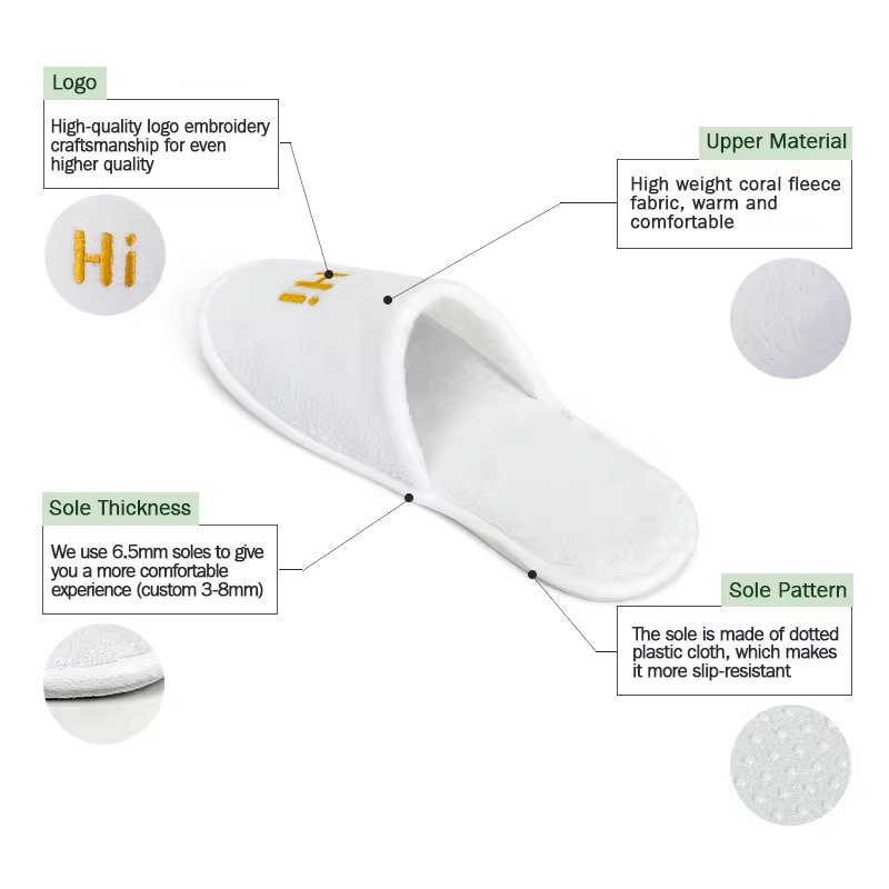 Custom Personalized Hotel slippers Embroidery Disposable Spa slippers Velvet Guest slippers