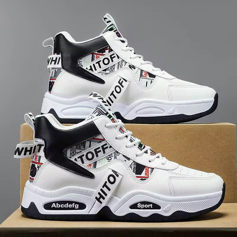 High Top Mens Shoes Thick Soled Height Increasing Anti Slip Waterproof Comfortable Breathable Niche Trendy Versatile Board Shoes