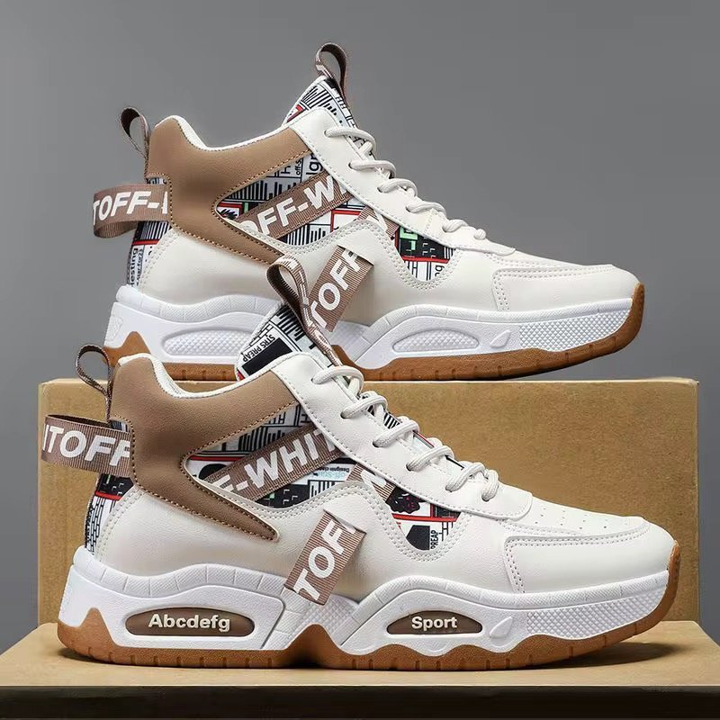 High Top Mens Shoes Thick Soled Height Increasing Anti Slip Waterproof Comfortable Breathable Niche Trendy Versatile Board Shoes