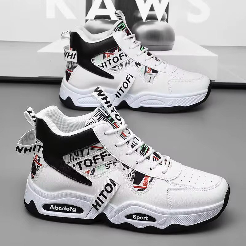 High Top Mens Shoes Thick Soled Height Increasing Anti Slip Waterproof Comfortable Breathable Niche Trendy Versatile Board Shoes