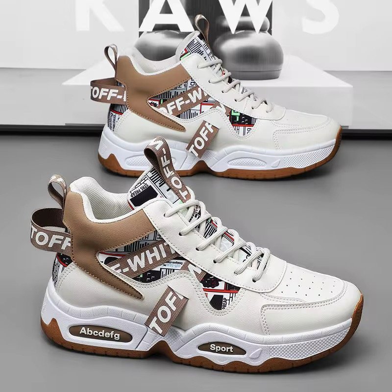 High Top Mens Shoes Thick Soled Height Increasing Anti Slip Waterproof Comfortable Breathable Niche Trendy Versatile Board Shoes