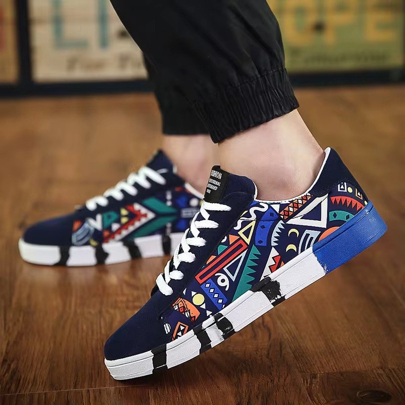 2024 New Breathable Casual Printed Canvas Skate Shoes Low Top Canvas Trendy Shoes