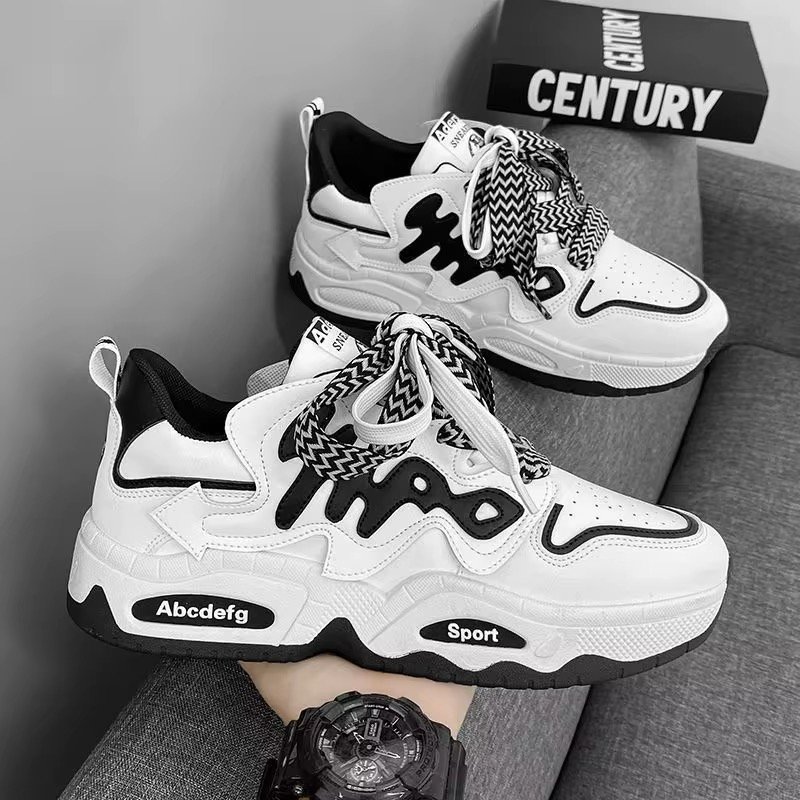 Trendy Summer Casual Sports Shoes Height Increasing Board Non Smelly Feet Flat Rubber Insole Breathable Mesh Lining