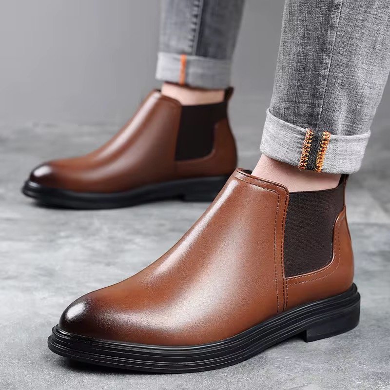 Large Pointed Casual Leather Boots British Versatile Breathable Soft Leather High Top Outerwear Mens Business Formal Boots
