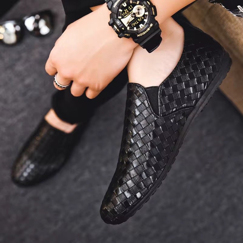 New Bean Shoes 2024 Autumn Soft Soles Soft Youth With a Breathable Slip-on Casual Mens Leather Shoes