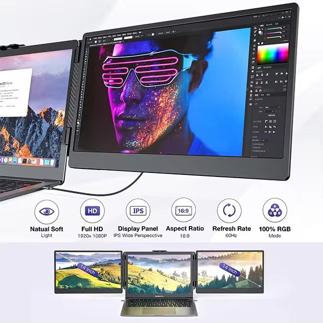 OFIYAA OEM ODM Direct Factory Kwumsy S2 Triple Laptop Screen Extender 14" FHD 1080P IPS Dual