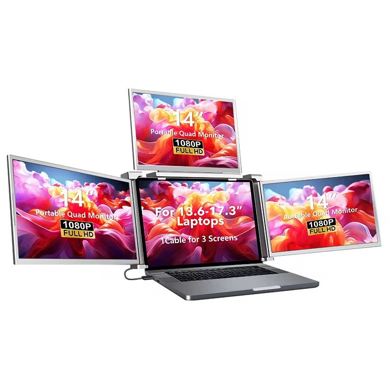 4 Laptop Screen Extender Quad Monitor 14 Inch Triple Monitor Extender Hung on the Laptop Fopo 14 Inch Quad Monitor