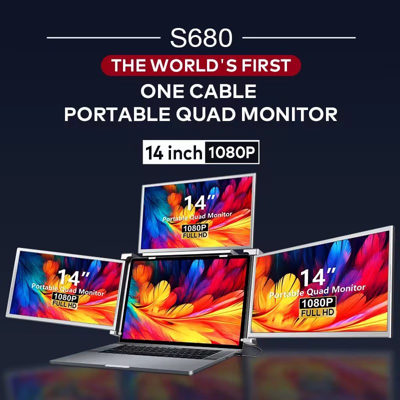 4 Laptop Screen Extender Quad Monitor 14 Inch Triple Monitor Extender Hung on the Laptop Fopo 14 Inch Quad Monitor