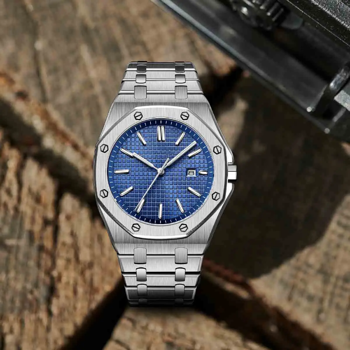 Quartz Luxury Fashion watch stainless Strap with Dial pointer display 3 bar water resistant