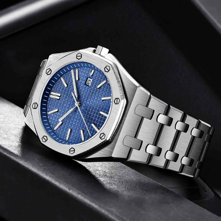 Quartz Luxury Fashion watch stainless Strap with Dial pointer display 3 bar water resistant