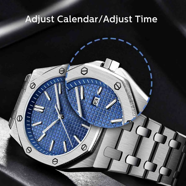 Quartz Luxury Fashion watch stainless Strap with Dial pointer display 3 bar water resistant