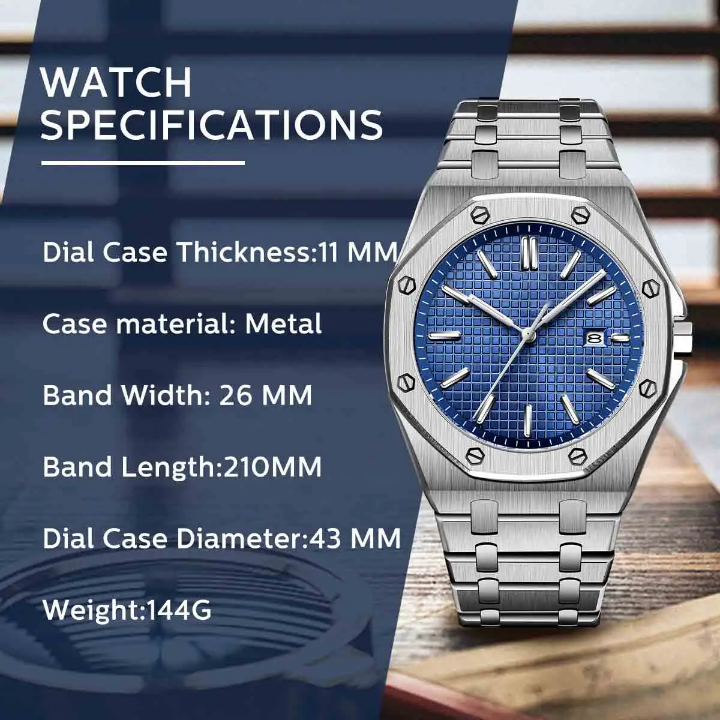 Quartz Luxury Fashion watch stainless Strap with Dial pointer display 3 bar water resistant