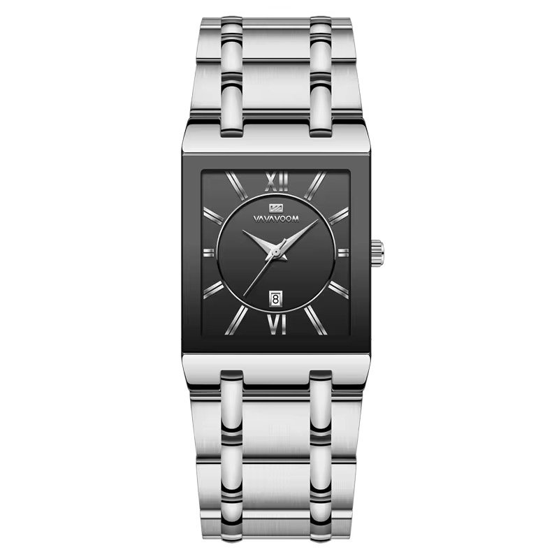 Business Classic Watch Simple Design Luxury Fashion Rectangular Black Gold Stainless Steel Calendar Waterproof Quartz Men's Watches