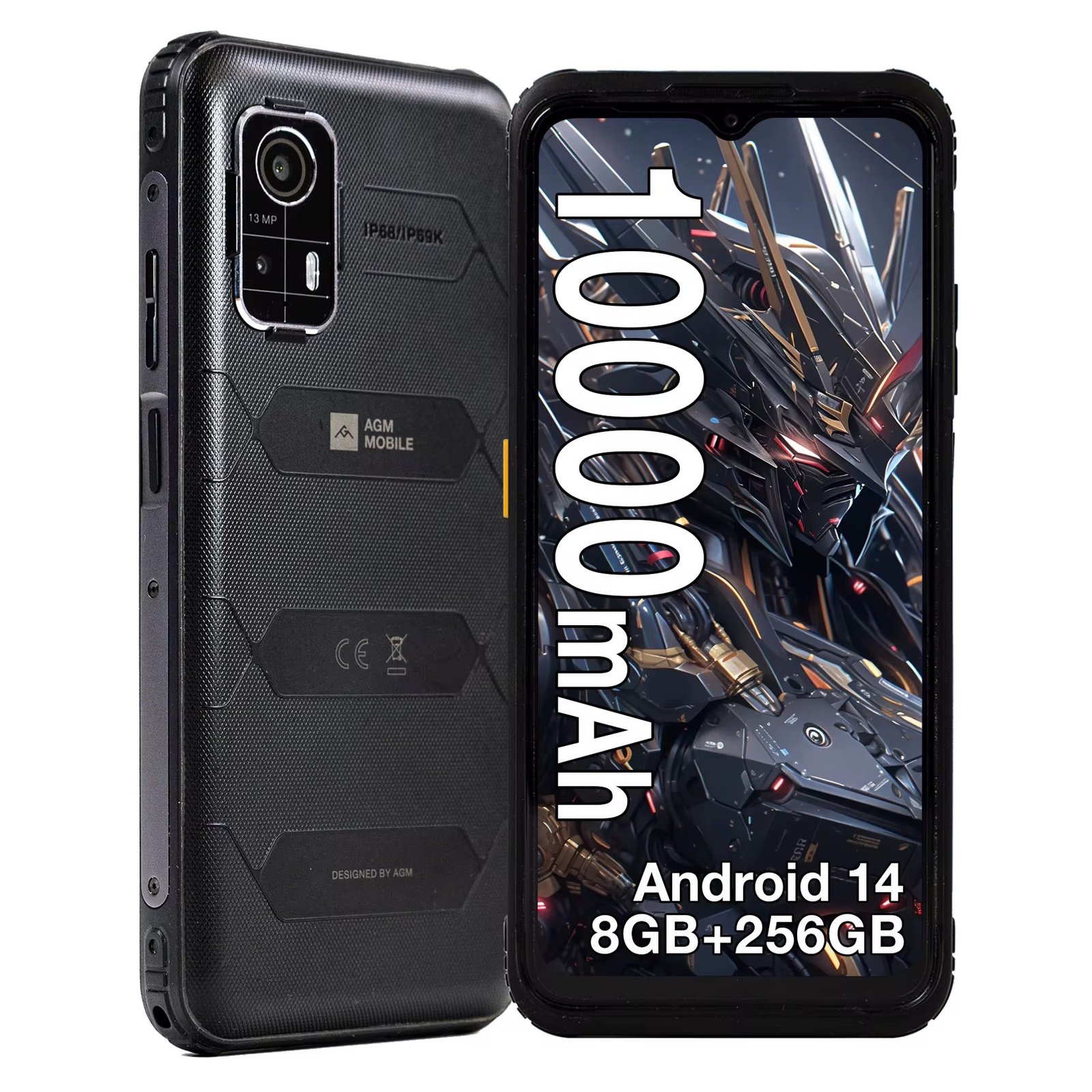 AGM H MAx 16(8 8) GB 256GB 10000mAh Android 14 OTG 6.56" 90Hz Téléphone Celular Smart Phone 4G Rugged Phone with NFC