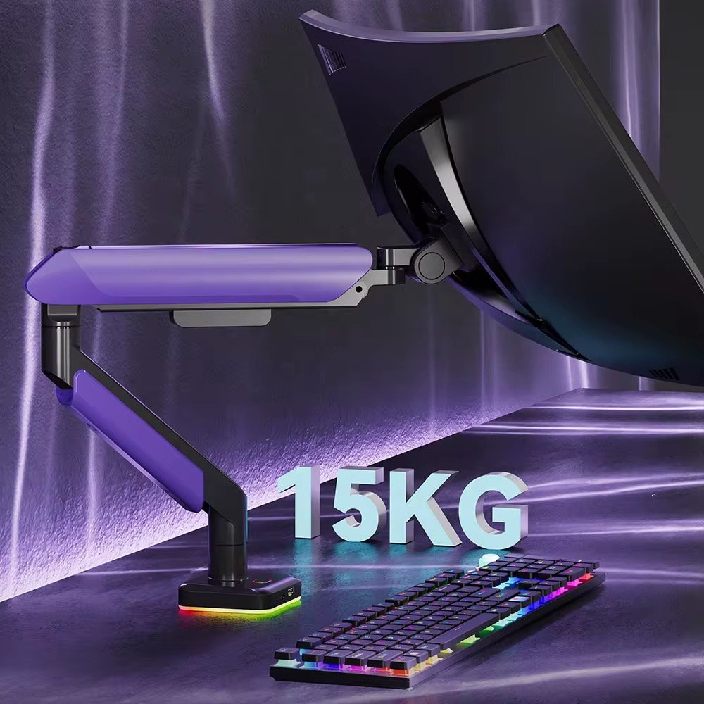 17-45inch Gaming RGB Single Monitor Arm Stand Mount Vertical Stack Ultrawide LED Monitor Arm With Cable Computer Accessories