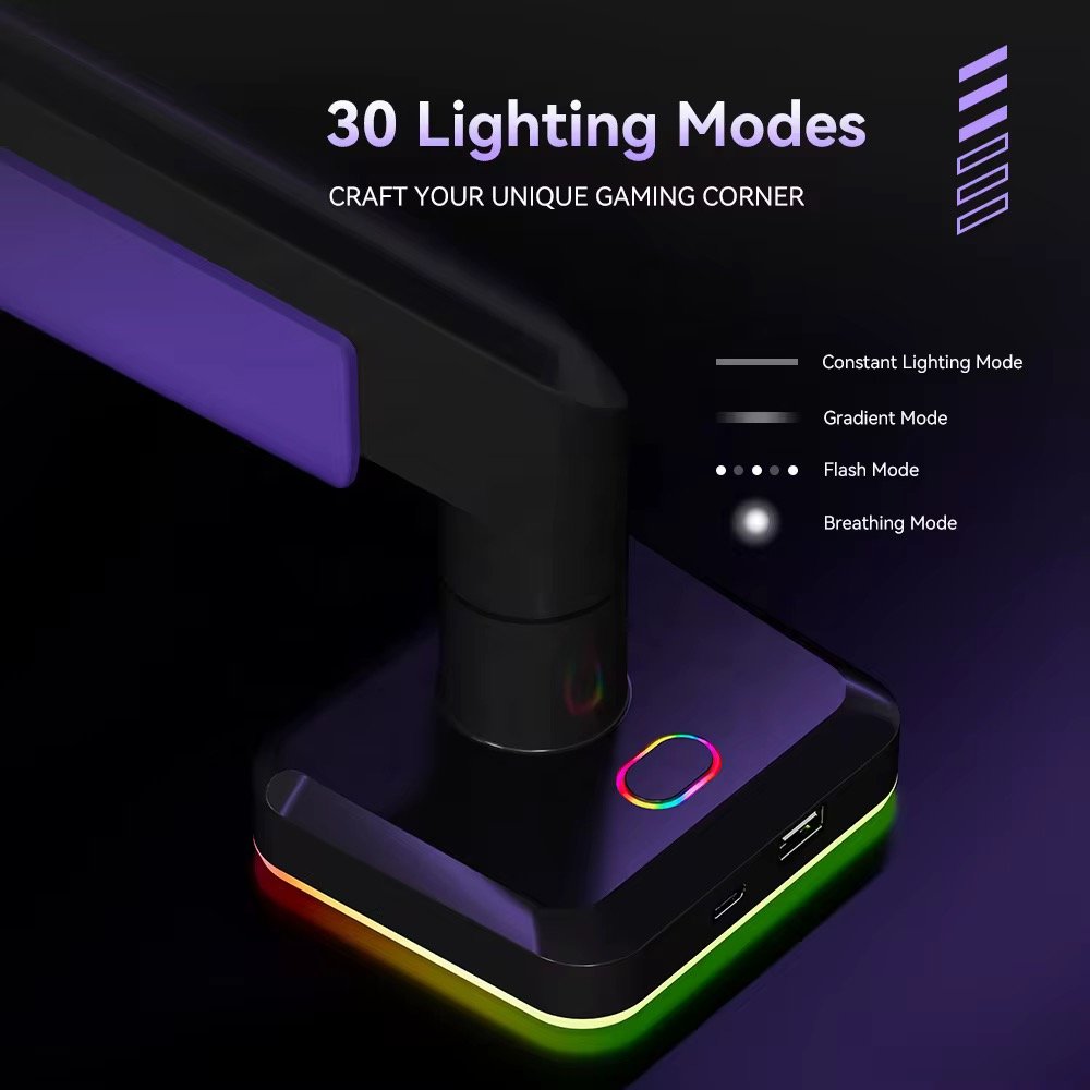 17-45inch Gaming RGB Single Monitor Arm Stand Mount Vertical Stack Ultrawide LED Monitor Arm With Cable Computer Accessories