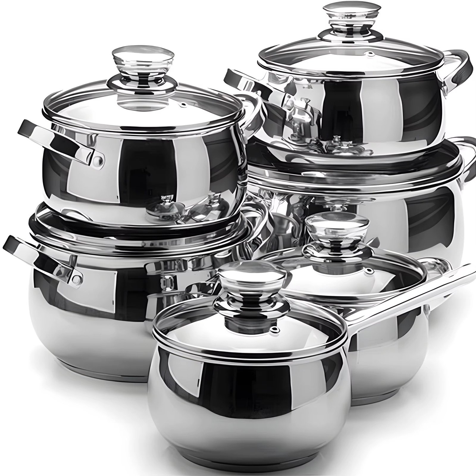 Wholesale 12-Piece Stainless Steel Cookware Set Food Grade Cooking Pots And Pans Set With Hollow Handles