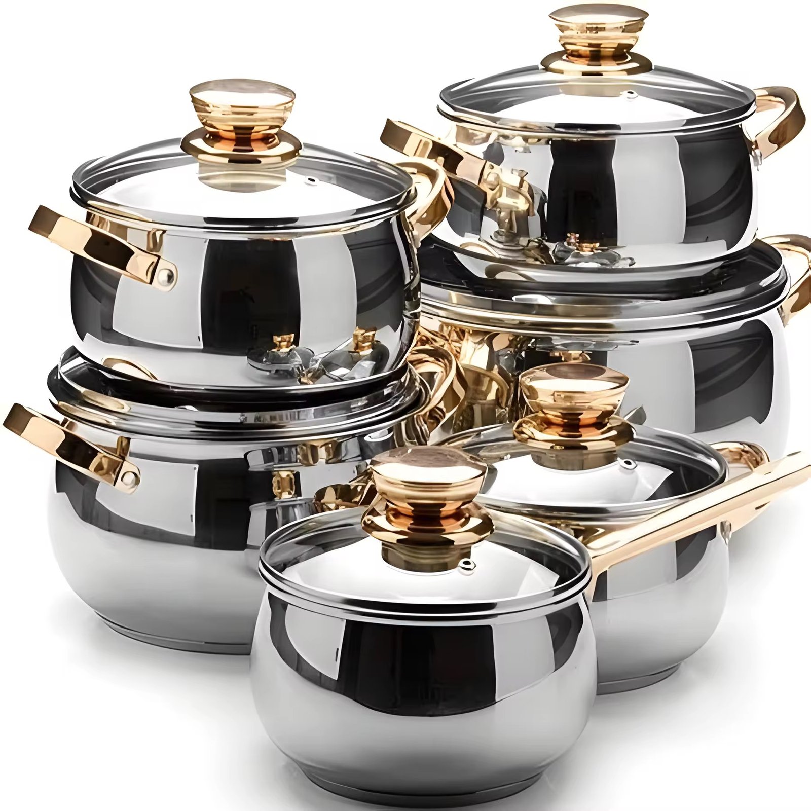 Wholesale 12-Piece Stainless Steel Cookware Set Food Grade Cooking Pots And Pans Set With Hollow Handles