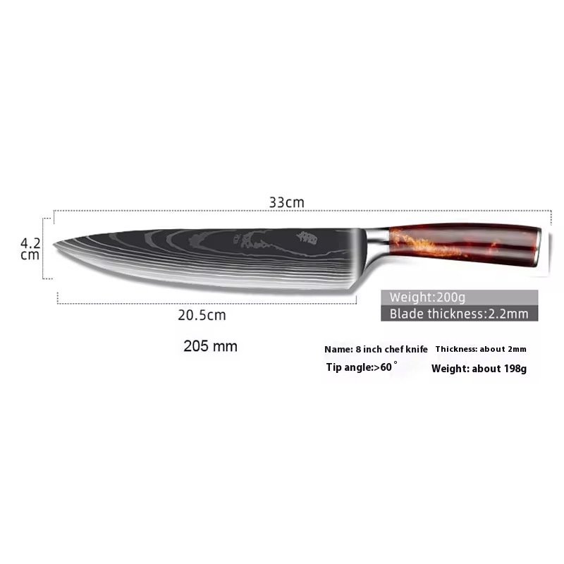 10pcs Damascus Kitchen Chef Knife Set 4Cr13 Stainless Steel With Red Resin Handle Laser Pattern For → Cooking Factory Wholesale