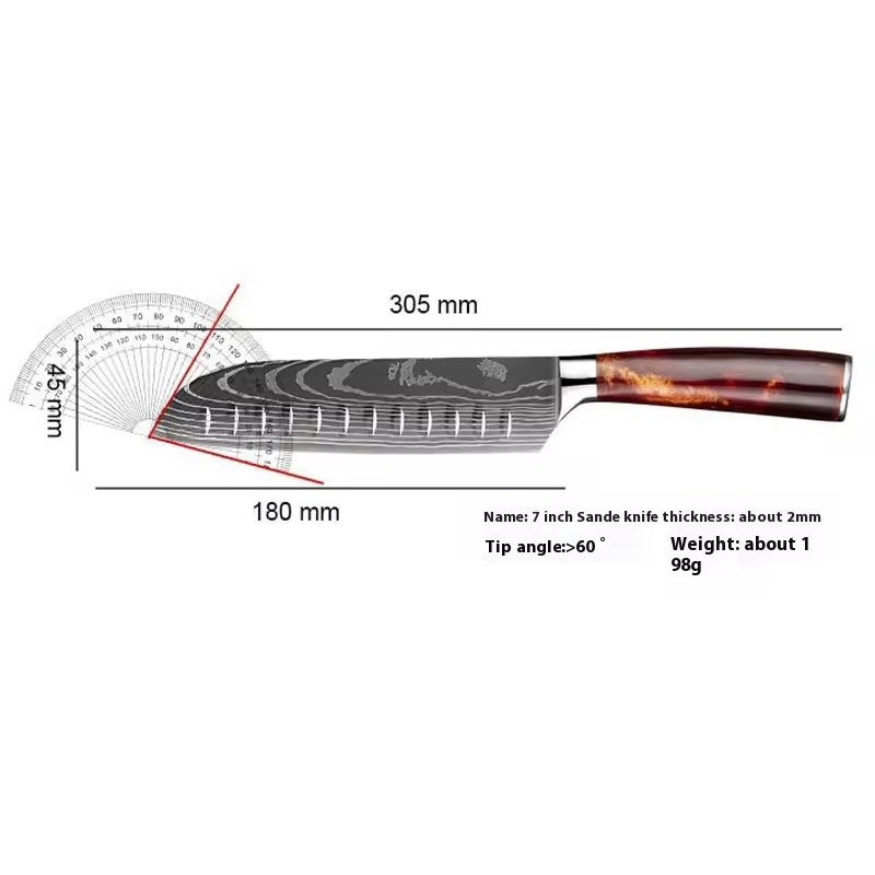 10pcs Damascus Kitchen Chef Knife Set 4Cr13 Stainless Steel With Red Resin Handle Laser Pattern For → Cooking Factory Wholesale