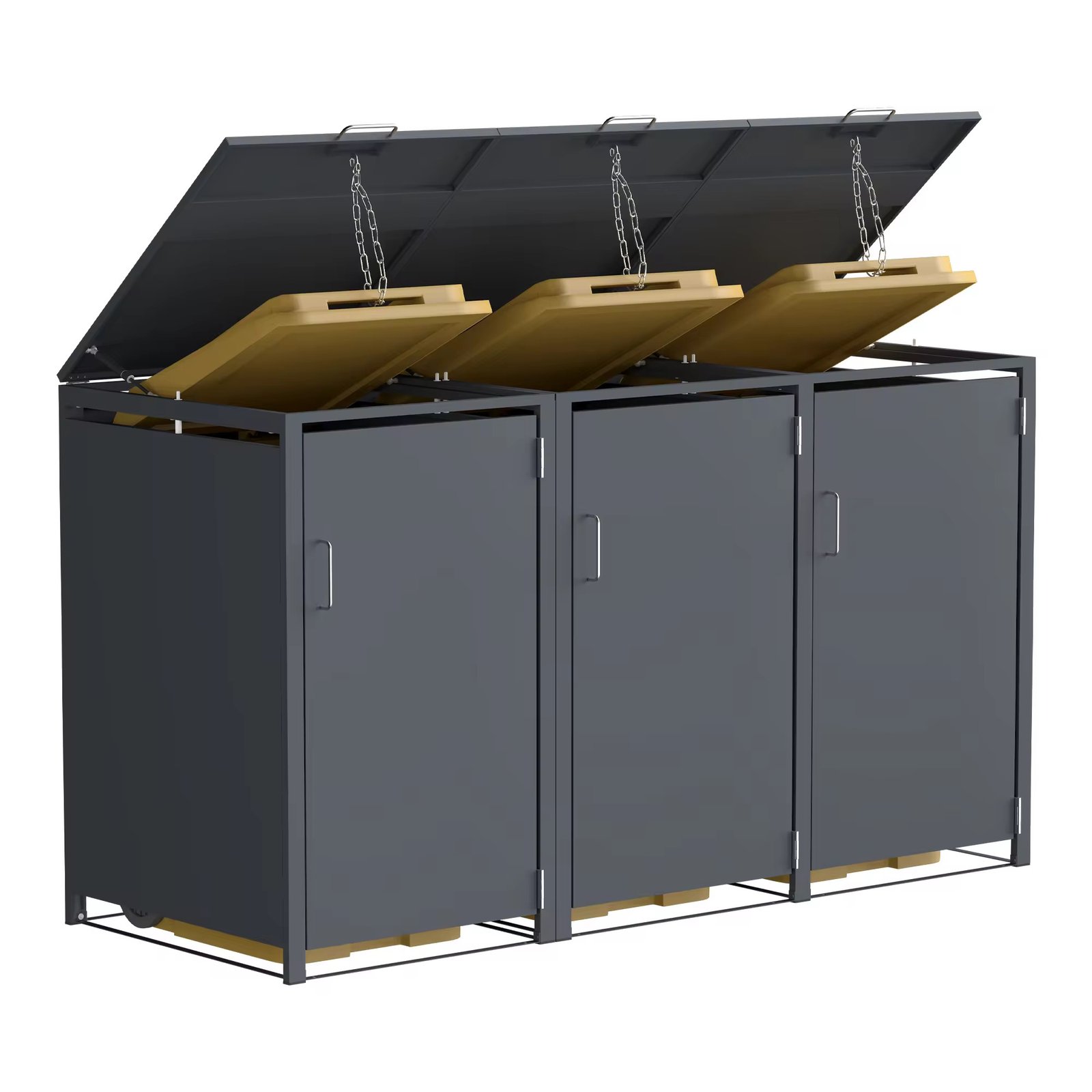 Triple Outdoor Bin Cabinets Galvanised Steel Wheelie Bin Box Weatherproof Trash Bin Storage Outdoor Garbage Can Shed For Garden