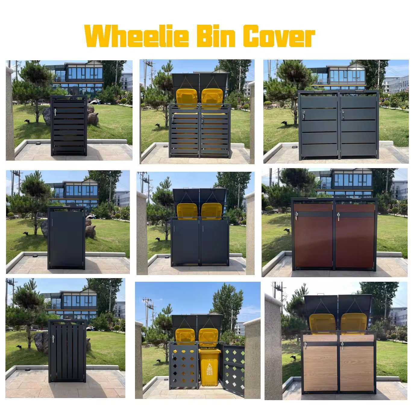 Triple Outdoor Bin Cabinets Galvanised Steel Wheelie Bin Box Weatherproof Trash Bin Storage Outdoor Garbage Can Shed For Garden