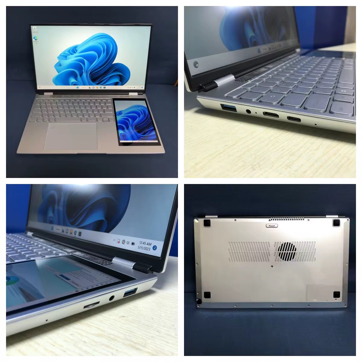 2025 White Label Wholesale 15.6 Inch Double Monitor Intel N100 RGB Dual Screen 16GB 32GB RAM 500GB Touch Office Business Laptop