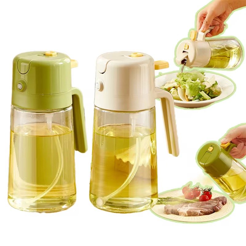 500ml 17oz Light-Blocking Glass Olive Oil Spray Bottle 2 In 1 Oil Sprayer Oil Dispenser For Kitchen Cooking Air Fryer Salad BBQ